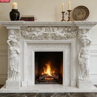 Cheminée en marbre blanc sculptée à la main YOUFINE avec des chérubins et une dame, décoration classique de luxe pour villa