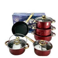 Ensemble de casseroles 12 pièces, poêle, marmite, casserole, poignée or orange, couvercle en verre, compatible induction et gaz, cuisine