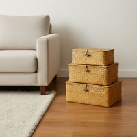 Paniers de rangement en rotin tressé grande taille, très demandés, paniers de rangement en jonc de mer naturel de haute qualité avec couvercle, vente en gros, paniers de rangement en osier à prix abordable