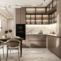 Lemari Dapur Bentuk L MDF Kustom Kontemporer Mewah Berkilau Tinggi dengan Pintu Desain Modern