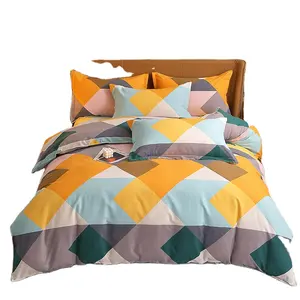 <strong>Japanese</strong> Styles <strong>Geometric</strong> Block Embroid 4 Pieces Full Cotton Brushed Fabric Kids Bedding Set - Product Image 1