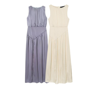 SHENZHU Dames Zomerjurk 2026 Nieuwe Chique Mode <span class=keywords><strong>Midi</strong></span> Jurk Elegant Dagelijks Mouwloos Zijde Satijn Geplooide Vrouwelijke Jurken Robe Mujer - Product Image 1