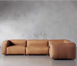 Set Sofa dalam ruangan, Sofa ruang tamu Sofa dalam ruangan mebel Kulit empat bagian kain kursi kayu Modern rumah tangga