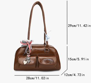 Bolso de mano <span class=keywords><strong>vintage</strong></span> de piel sintética para mujer al por mayor, bolso de mano de lujo de color sólido con decoración de lazo - Product Image 6