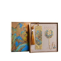 Marque-page en métal chinois personnalisé de style ancien Qianli Jiangshan, motif de paysage, emballage de boîte cadeau haut de gamme exquis