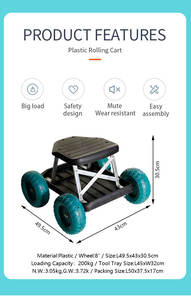 Jardim exterior rolamento Scooter carrinho assento jardinagem fezes trabalho banco rodas - Product Image 2