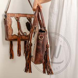 Sac fourre-tout tendance en cuir de vachette véritable tanné végétal patchs de sculpture à la main Bretelles amovibles Plusieurs poches - Product Image 3