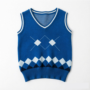 <span class=keywords><strong>Gilet</strong></span> Scolaire Enfant Personnalisé Col V Garçons Filles Couleurs Bleu Marine Rouge Motif Tricot Uni 3-18 Ans <span class=keywords><strong>Gilet</strong></span> Pull d'École - Product Image 2