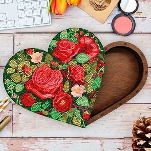 Boîte en bois LS Butterfly 5D DIY pour kits de peinture diamant, boîte de rangement multifonctionnelle en bois pour bijoux, forme cœur imprimée papillon - Product Image 4