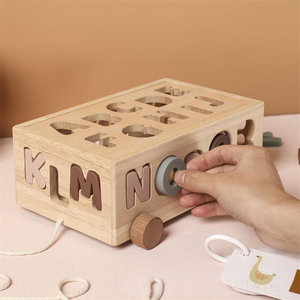 Giáo Dục Sớm Hình Dạng Xe Đẩy Đồ Chơi Cho 1-3 Năm Tuổi Trẻ Sơ Sinh Gỗ Silicone Bảng Chữ Cái Chữ Kéo Sợi Dây Thừng Phù Hợp Với Xe - Product Image 5