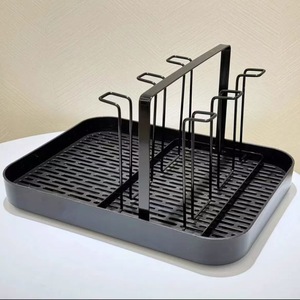 Support à gobelets moderne avec plateau, forme carrée, support à verres portable, poignée en bois blanc, égouttoir - Product Image 4