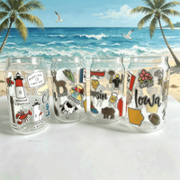 Gobelet en verre imprimé motif États-Unis 16oz transparent pour café glacé, bière, soda – Souvenir de voyage