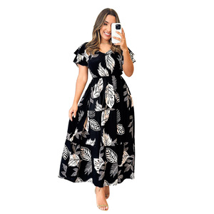 Y10465 Robes d'été tendance pour femmes, décontractées et élégantes, col en V, boutonnées, taille élastique, <span class=keywords><strong>robe</strong></span> <span class=keywords><strong>longue</strong></span> trapèze imprimée pour femmes - Product Image 5