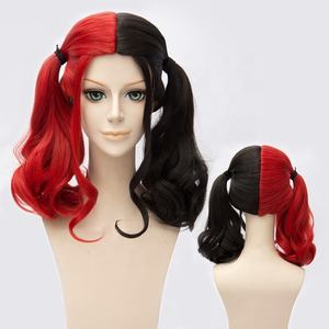 Haute qualité Harleen Quinzel Anime <span class=keywords><strong>perruque</strong></span> 45cm moyen Long bouclés rouge noir mixte <span class=keywords><strong>Harley</strong></span> Quinn Peluca synthétique Cosplay Costume <span class=keywords><strong>perruque</strong></span> - Product Image 3