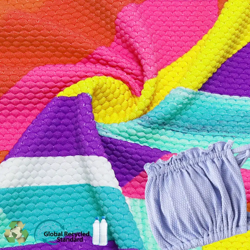 Rpet-tela Jacquard con estampado Digital personalizado, traje de baño de nailon elástico con estampado geométrico de piña