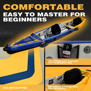 Kayak gonflable de course flottant neuf, bateau à rames gonflable pour 2 personnes, canoë de pêche sit-on-top à vendre, kayak monoplace portable pour 2 personnes - Product Image 4