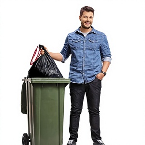 Sac poubelle noir en LDPE avec fermeture à nouer, sac à déchets ménagers jetable - Product Image 1
