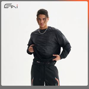 Camiseta de manga larga de doble capa con mangas de llama gráfica con estampado completo desgastado de gran tamaño personalizado - Product Image 5