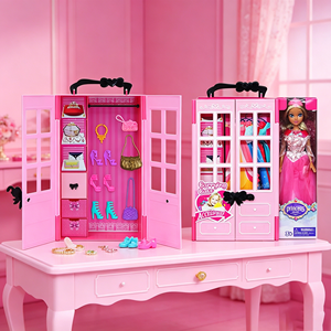 Muñeca Princesa de Moda con Estuche de Transporte y Accesorios de Vestidor para Niñas de 3+ Años, Juego de Juguetes de Plástico Rosa - Product Image 6