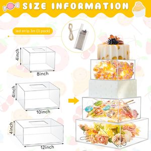 Exhibidor de Pastel Flotante Acrílico Cuadrado de 3 Niveles, Caja de Exhibición Rellenable para Decoración de Centro de Mesa de Boda - Product Image 2
