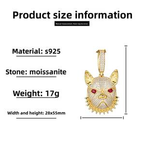 Pendentif Griffe de Bouledogue Français 3D Hip Hop pour Hommes, en Argent Sterling 925 Plaqué Or, avec Moissanite VVS et Yeux Rouges - Product Image 3