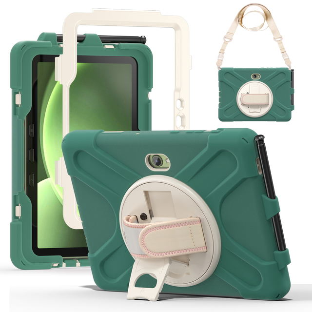 Silicone Shockproof Rugged Tablet Case for Samsung Tab Active5 Pro X356 10.1 Inch Cover 360 Rotation with Hand Strap