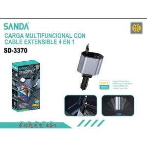 Cargador de coche multifuncional Sanda 4 en 1 con cable extensible para dispositivos móviles - Product Image 3
