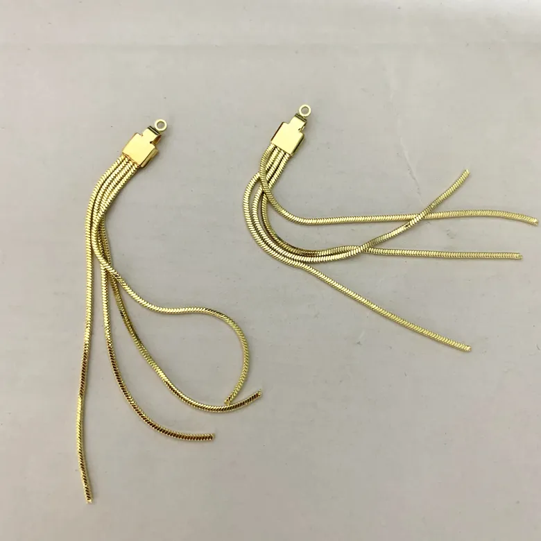 Accessori per orecchini placcati in oro 14 carati orecchini con nappa a catena quadrata in osso di serpente all'ingrosso per la creazione di gioielli