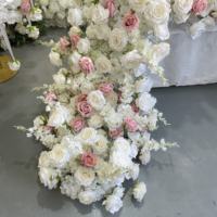 Rangkaian Bunga Mawar Putih Pink Mewah Campuran 11 kaki, Dekorasi Meja Sweetheart, Rangkaian Bunga Sutra untuk Pernikahan dan Pesta