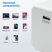 Cargador de pared GaN rápido para teléfono móvil, Mini cargador portátil de carga rápida PD 3,0 GaN de 45W con enchufe UK AU EU US