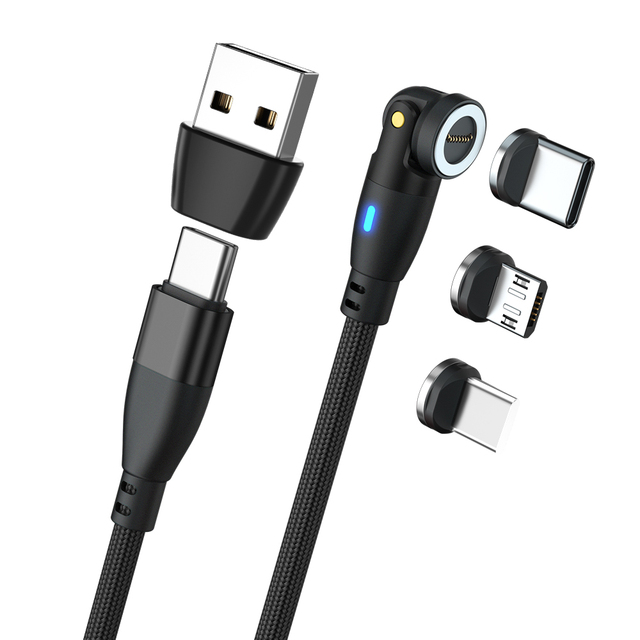 PD 100W C to C 540 Degree Rotating Magnetic Cable Fast Charging Data Transfer Nylon Cable for Laptop & Phones 6 in 1