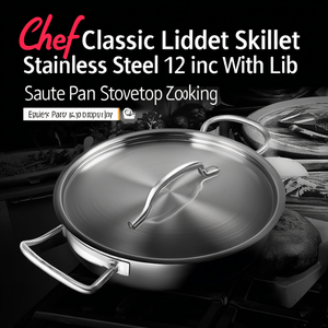 Padella Chef Classic con coperchio in acciaio inox da 12 pollici per cucinare sul fornello - Product Image 3