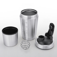 Bouteille de shaker à protéines en acier inoxydable avec logo personnalisé, compartiment pour boule mélangeuse, anti-fuite, sans BPA, 600 ml, pour la salle de sport et la remise en forme