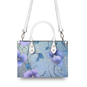 Dropship POD Luxury Lady Tote Bag Bolso de cuero PU con patrón floral azul para mujer - Product Image 1