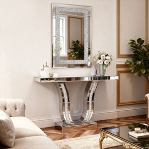 <b>Crystal</b> Crush Diamond Rectangle Silver <b>Mirror</b> 36x24 Inch Beveled Edge Wall Decorative Vanity <b>Mirror</b> - Product Image 3