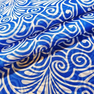 Royal - Blue - Based <span class=keywords><strong>Cream</strong></span> - Colored Volute Pattern Warp - <span class=keywords><strong>Knitted</strong></span> Fabric. Vendas diretas do fabricante. Respirável70gsm - Product Image 2