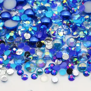 Vente en gros, perles demi-rond ABS couleur AB résine perles à dos plat strass pour artisanat d'art des ongles