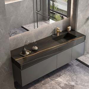 Modern Minimalist Matte Lacquered <b>Bathroom</b> Cabinet Wooden <b>Bathroom</b> <b>Vanity</b> with Sink and Mirror - Product Image 6