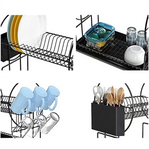 Escurridor de Platos de 2 Niveles, Organizador de Cocina de Metal Negro con Portavasos para Platos, Tazones y Utensilios - Product Image 6