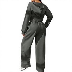 Ensemble de survêtement unisexe en polaire, chaud pour l'hiver, avec sweat à capuche et pantalon de jogging, vêtements de sport décontractés, personnalisables, vente en gros - Product Image 2