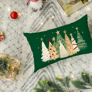 RABUSOFA Watercolor Christmas Tree Decorative Throw <b>Pillows</b> 12x20 Inch Gold Stars 100% Polyester Linen Living Room Winter - Product Image 1