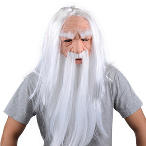 Halloween Máscara de mago de pelo blanco Papá Noel de pelo blanco Barba blanca Abuelo Traje de fiesta de látex Juego de rol Juguete de terror ATERRADOR - Product Image 4