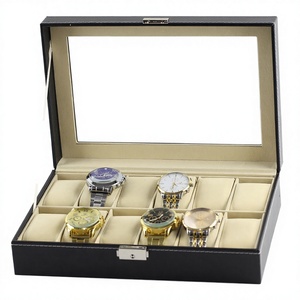 Leatherette Watch Storage <b>Box</b> 12 Slots Snap Closure Dustproof Rectangle Shape Faux Suede Interior - Product Image 3