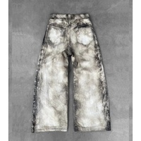 Jeans Baggy Homme Personnalisés Marque Privée Y2K Streetwear Délavés Effet Neige avec Strass Coupe Large en Denim Fabricant OEM ODM Vente en Gros