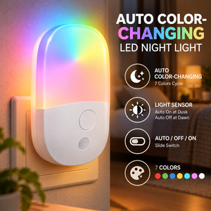 Veilleuse LED à brancher, lampe murale avec capteur de lumière, du crépuscule à l'aube, 0,5W, colorée, économie d'énergie, pour chambre, couloir, salle de bain - Product Image 2