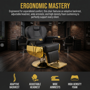 Sillón de Barbería Hidráulico Reclinable 360 °   Base Giratoria de Metal Dorado con Reposapiés para Barbería Masculina - Product Image 3