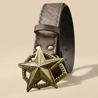 Ceinture élastique vintage en cuir PU pour femme, avec étoile en alliage bronze antique en relief, pour tenue de cowboy, jeans et streetwear