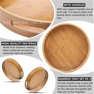 Solid Wood Serving Tray Round With Handle For Tea Coffee Dessert Fruit Set 30cm Diameter Natural Bamboo Material - Product Image 2