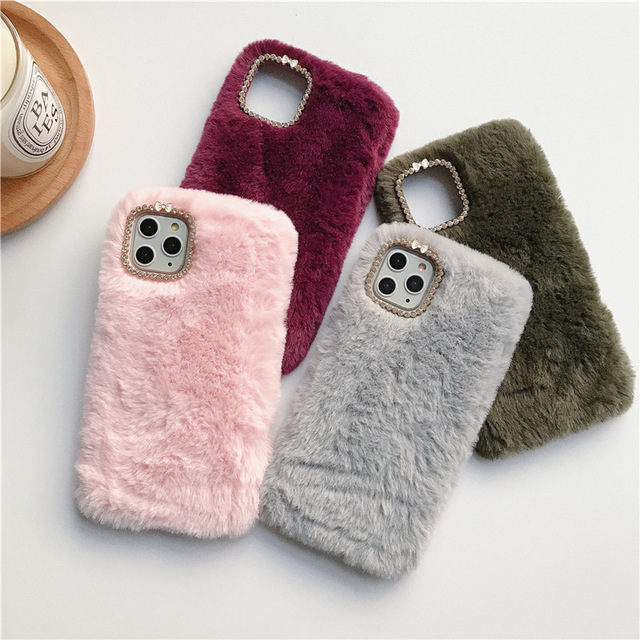 Winter Luxury Plush Rabbit Fur Fluffy Mobile Phone Case Cover for Iphone 11 12 13 Pro Max