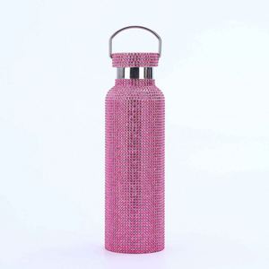 Glam Rhinestone Stainless Steel Vacuum <b>Flask</b> With Handle And Lid For Travel Pink Gold Silver Iridescent Colors - Product Image 2